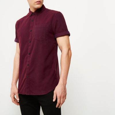 Red casual Oxford flannel short sleeve shirt